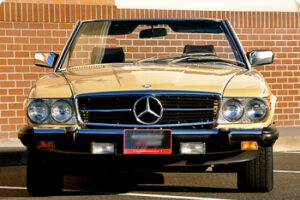 a gorgeous and well-maintained ride (Mercedes Pagoda) with premium vintage Mercedes parts marks the history of the Pagoda as the most popular iteration (280SL) shown in this picture