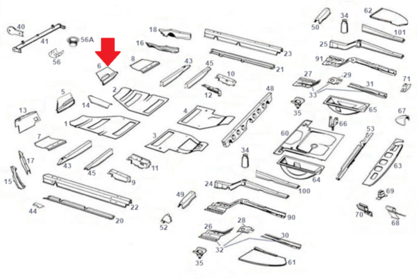 Right Pedal Floor Partial Fits W121 190SL - Image 2