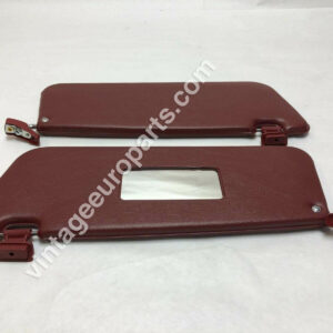 PAIR OF NEW RHD SUN VISORS FITS MERCEDES SL R107 BURGUNDY WITH MIRROR & CLIPS
