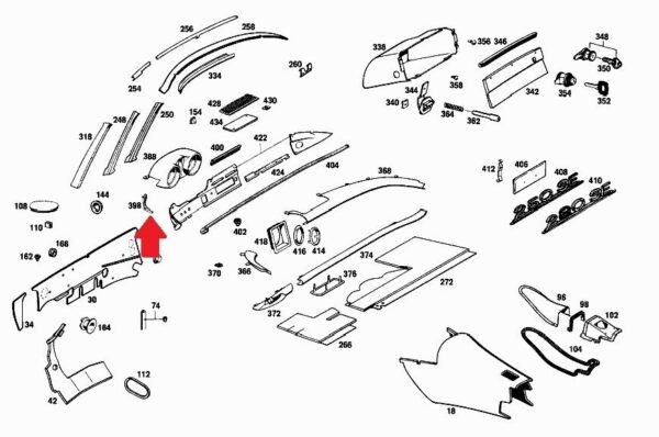 Used Top Left Upholstery Dash Trim fits Mercedes W111 Coupe Cabrio 1116895272 - Image 5