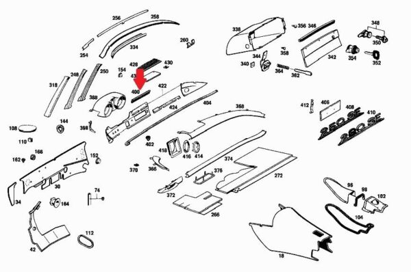 Used Top Center Upholstery Dash Trim fits Mercedes W111 Coupe Cabrio 1116895072 - Image 5
