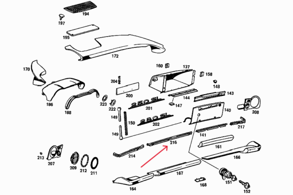 Used Center Dash Chrome Molding 250SL 280SL W113 Pagoda 1136802371 - Image 3