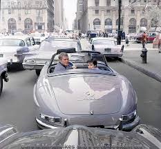 Among famous people who own vintage Mercedes-Benz cars, Steve McQueen in this picture is driving his 1957 Mercedes-Benz 300SL Roadster.