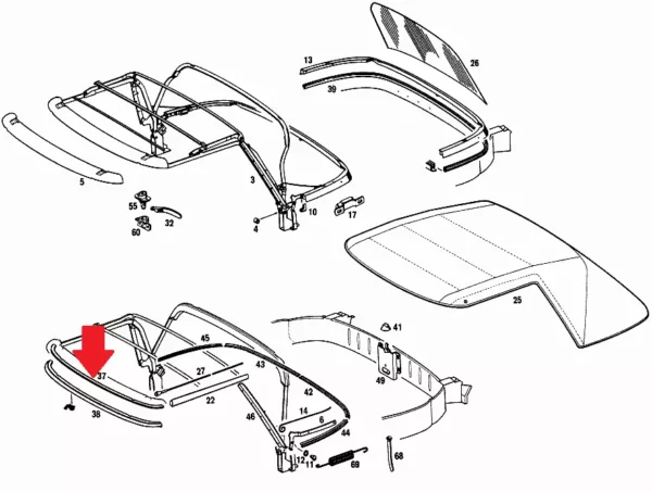 Front Soft Top Frame Sealing Rail Mercedes W113 230SL 250SL 280SL 1137790021