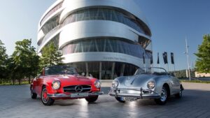 Here is a picture of a vintage mercedes vs vintage porsche - who wins and why?