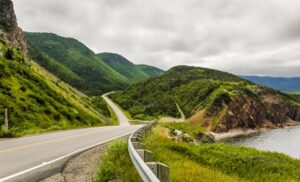 One of the greatest places to cruise through in the 190SL Mercedes is Cabot Trail in Nova Scotia (shown in the picture)
