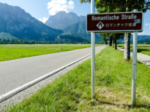 The Romantic Road in Germany, as shown in this picture, is the perfect road to rip down in a shiny 190SL Mercedes